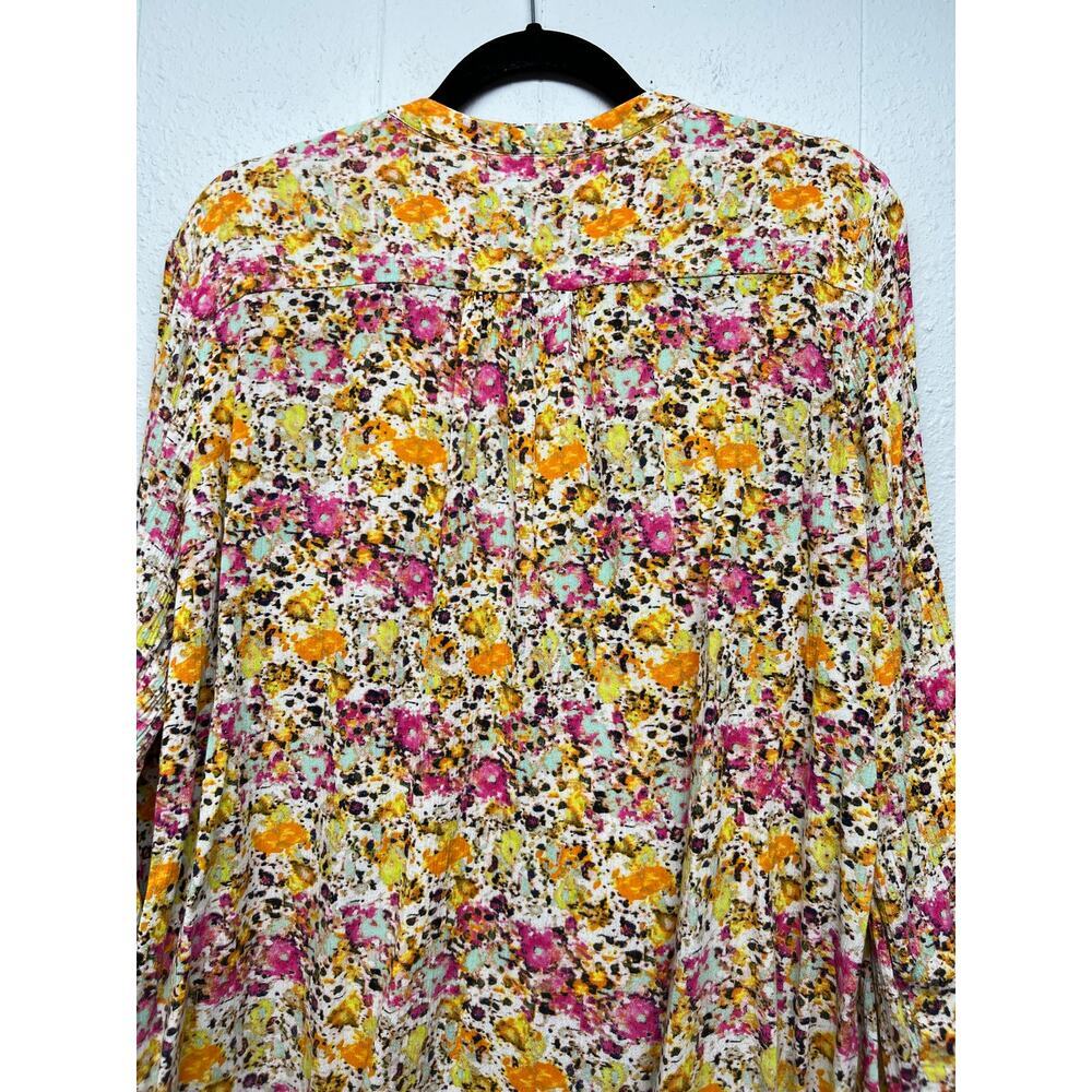 Kut From The Kloth Floral Crinkled Shirt Womens XL Roll Tab Sleeves Relaxed Boho - Picture 8 of 13